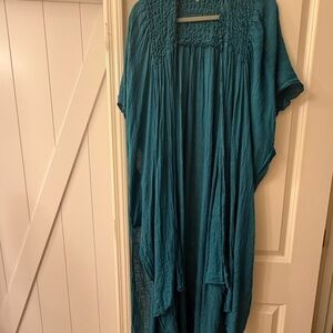Free People Smocked Teal Open-front Kimono